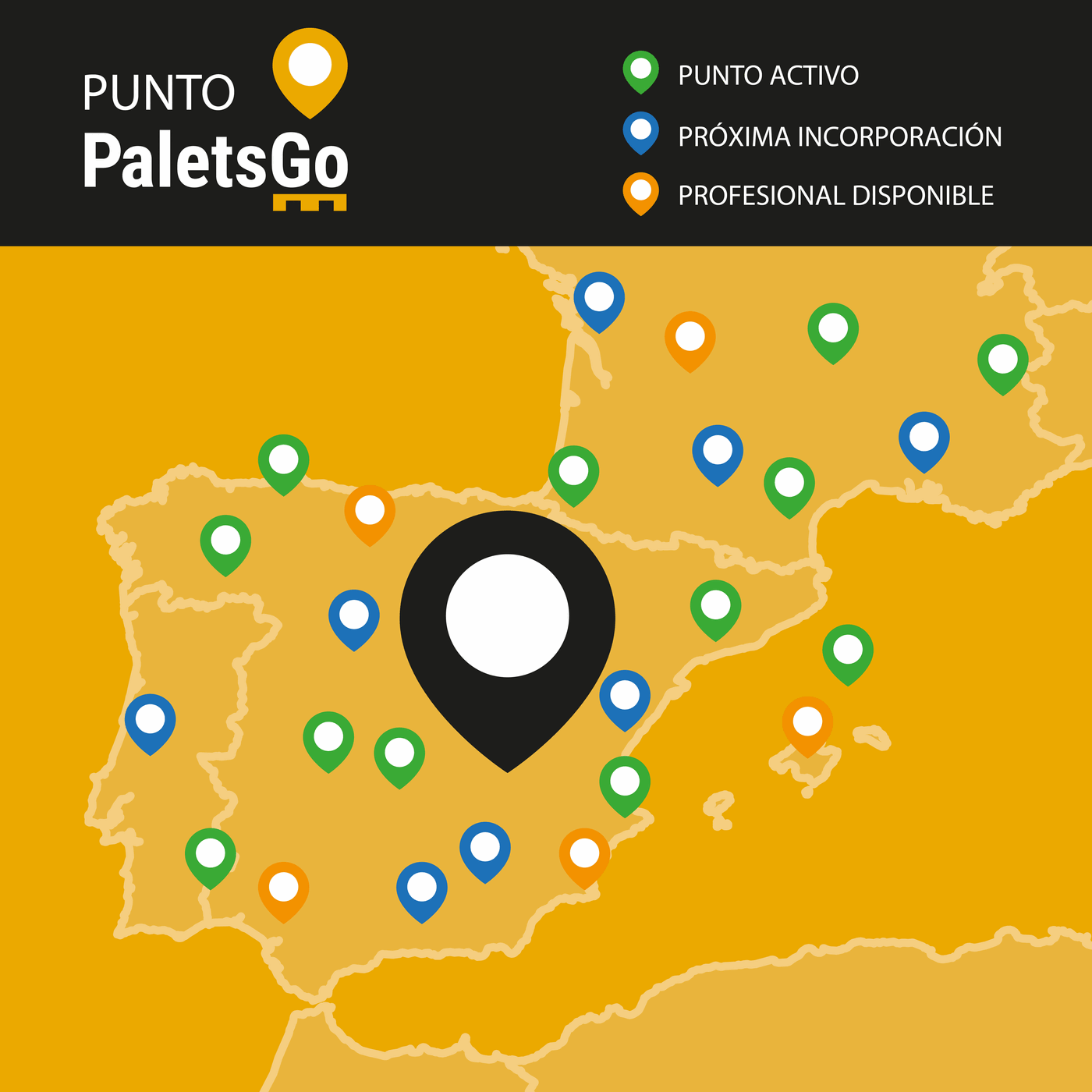 Mapa de Punto PaletsGo en España, Portugal y Francia: puntos activos, próximas incorporaciones y profesionales disponibles